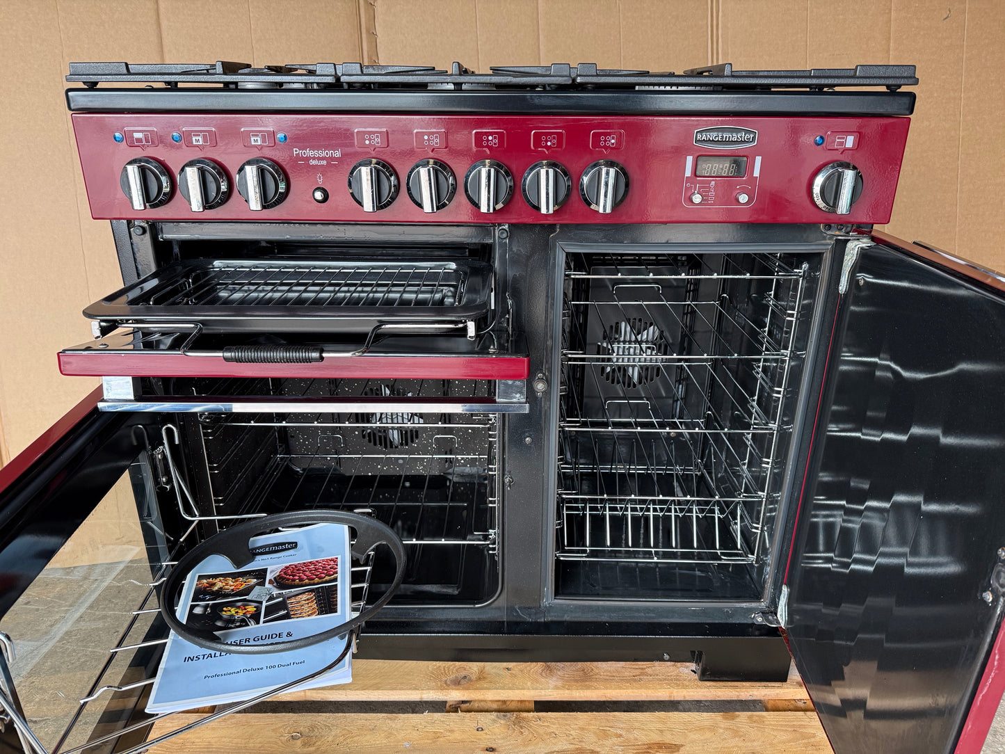 Rangemaster professional Deluxe 100 Dual Fuel FSD Cranberry Red Cooker