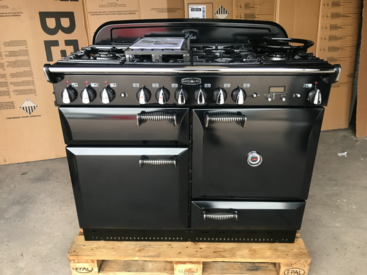 RANGEMASTER ELAN 110 DUAL FUEL BLACK WITH CHROME SPIRAL HANDLES