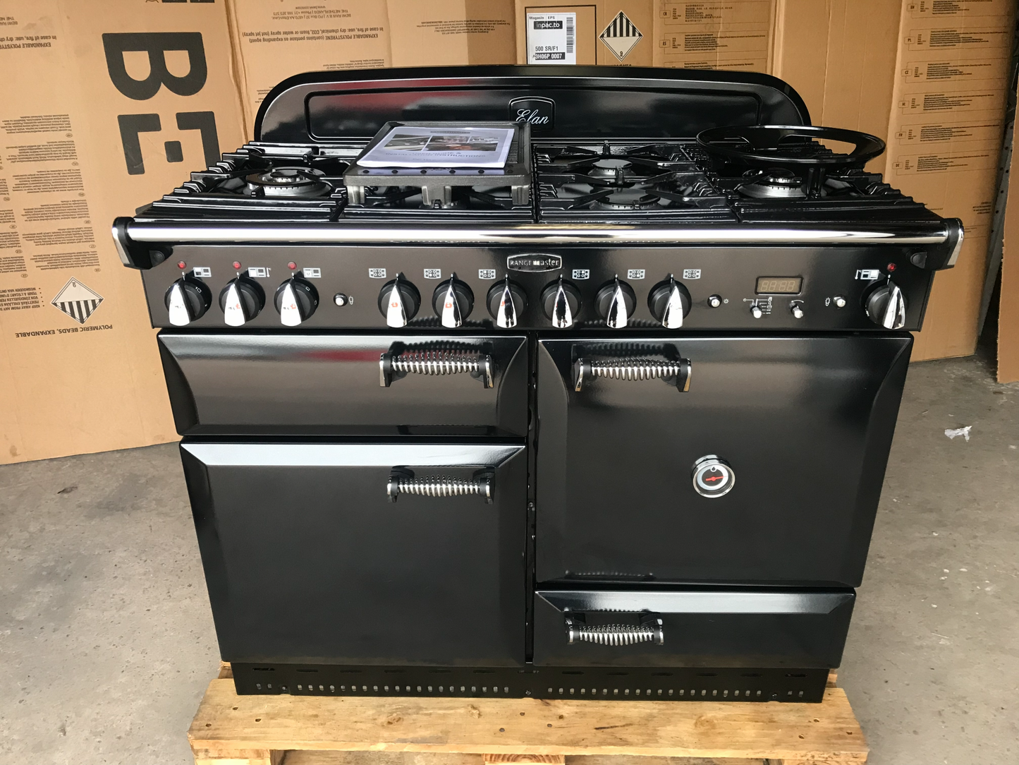 RANGEMASTER ELAN 110 DUAL FUEL BLACK WITH CHROME SPIRAL HANDLES