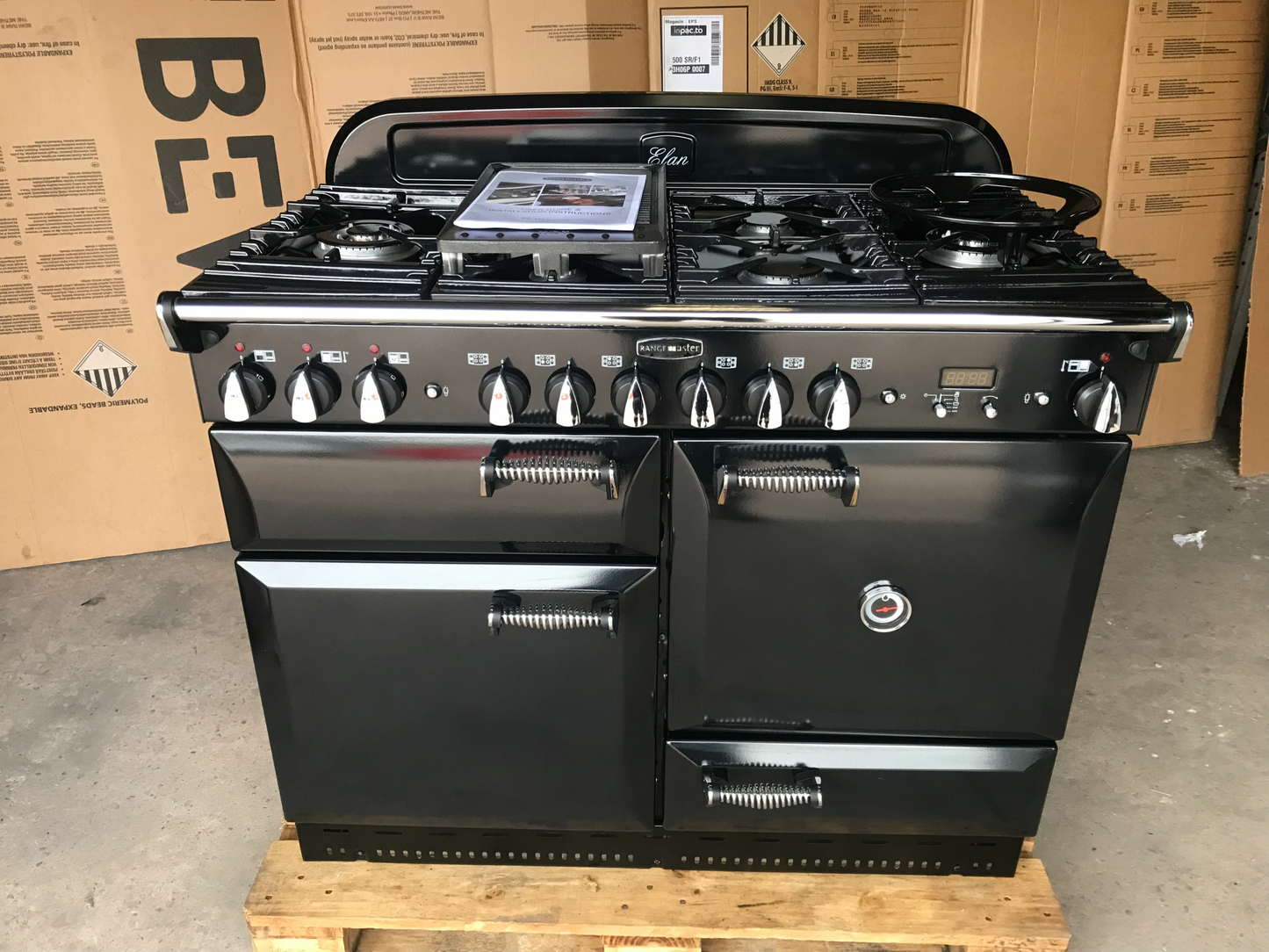 RANGEMASTER ELAN 110 DUAL FUEL BLACK WITH CHROME SPIRAL HANDLES