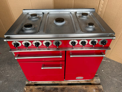 Falcon Deluxe 100 Dual Fuel cherry red with chrome handles