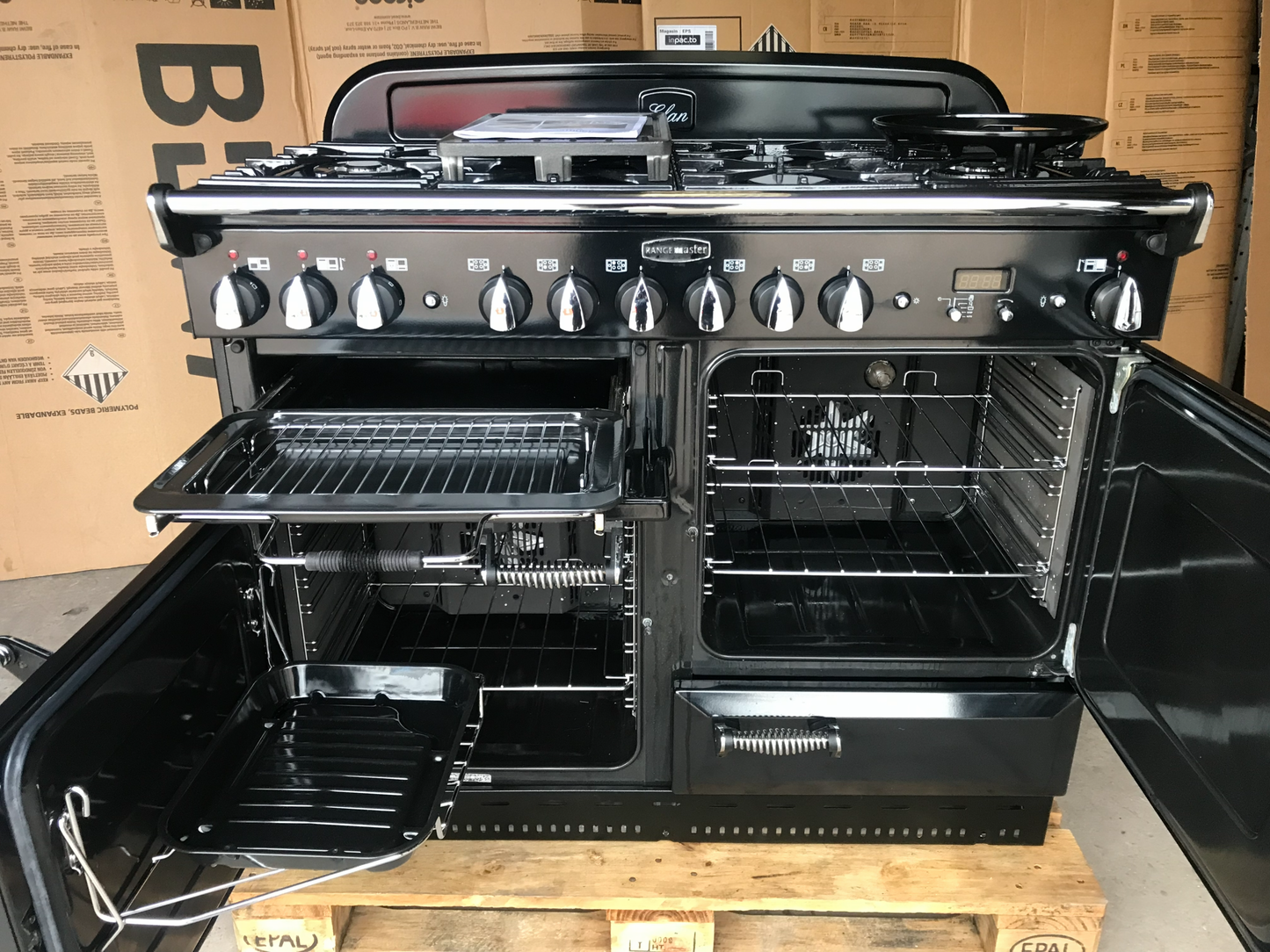 RANGEMASTER ELAN 110 DUAL FUEL BLACK WITH CHROME SPIRAL HANDLES