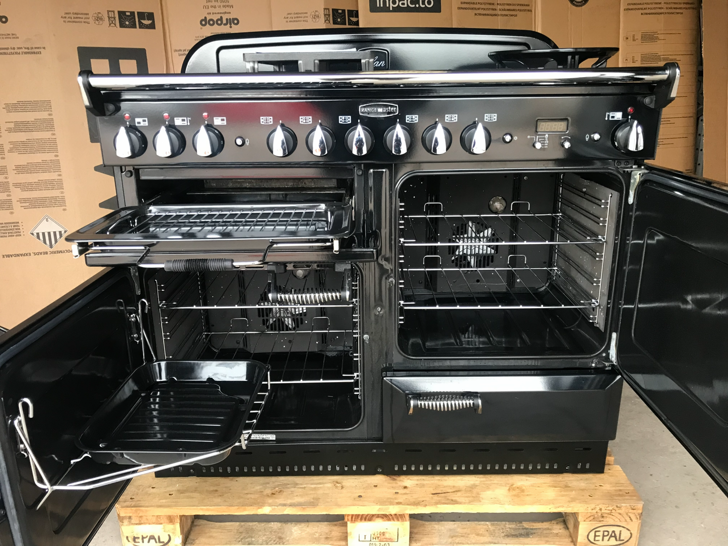 RANGEMASTER ELAN 110 DUAL FUEL BLACK WITH CHROME SPIRAL HANDLES