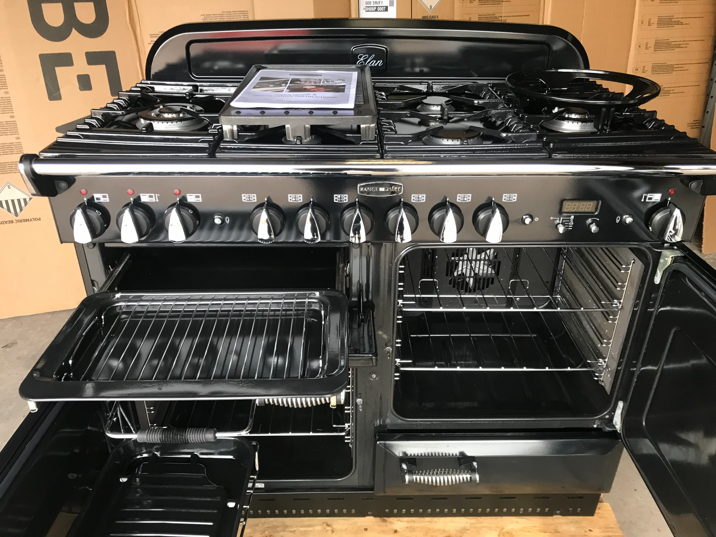 RANGEMASTER ELAN 110 DUAL FUEL BLACK WITH CHROME SPIRAL HANDLES