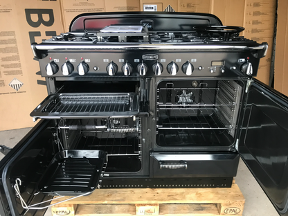 RANGEMASTER ELAN 110 DUAL FUEL BLACK WITH CHROME SPIRAL HANDLES