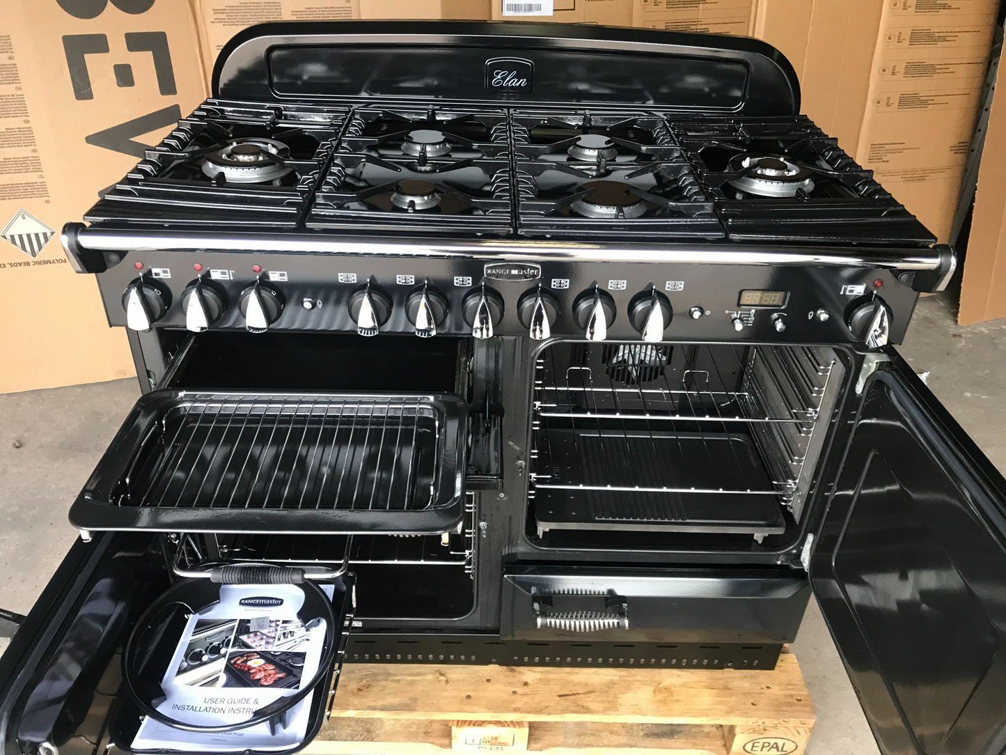 RANGEMASTER ELAN 110 DUAL FUEL BLACK WITH CHROME SPIRAL HANDLES