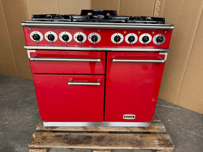 Falcon Deluxe 100 Dual Fuel cherry red with chrome handles