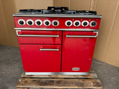 Falcon Deluxe 100 Dual Fuel cherry red with chrome handles