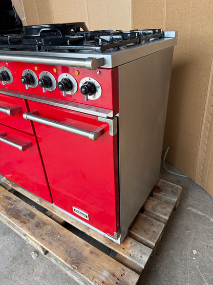 Falcon Deluxe 100 Dual Fuel cherry red with chrome handles