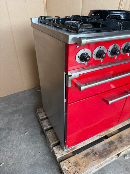 Falcon Deluxe 100 Dual Fuel cherry red with chrome handles