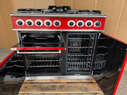 Falcon Deluxe 100 Dual Fuel cherry red with chrome handles