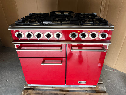 Falcon Deluxe 100 Dual Fuel cherry red with chrome handles