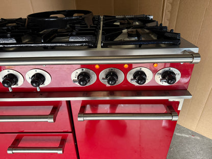 Falcon Deluxe 100 Dual Fuel cherry red with chrome handles