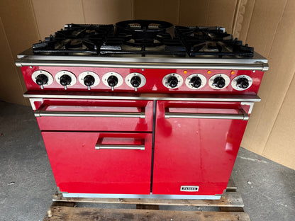Falcon Deluxe 100 Dual Fuel cherry red with chrome handles