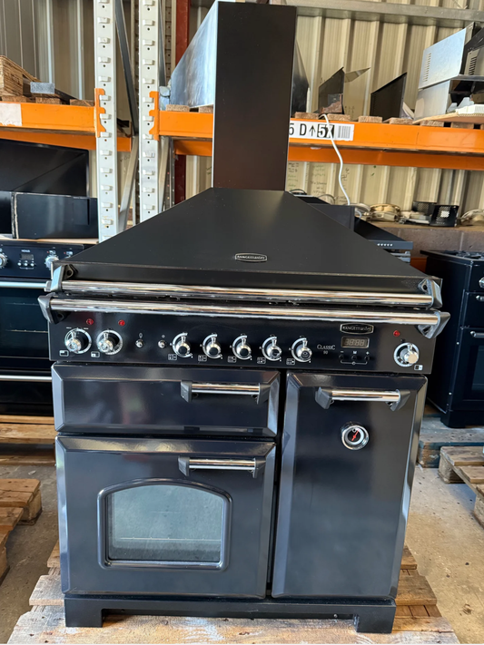 RANGEMASTER CLASSIC DELUXE 90 DUAL FUEL FSD BLACK WITH MATCHING HOOD