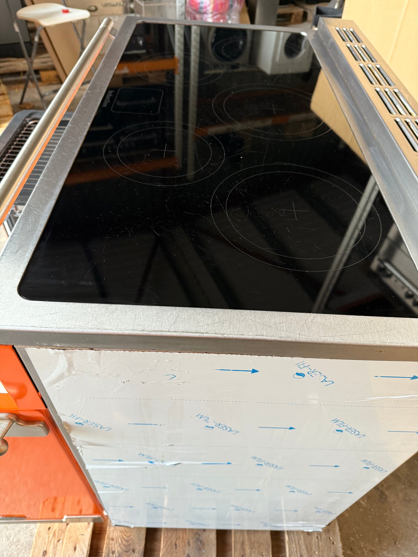 RANGEMASTER ELISE 100 INDUCTION ORANGE ALL ELECTRIC COOKER