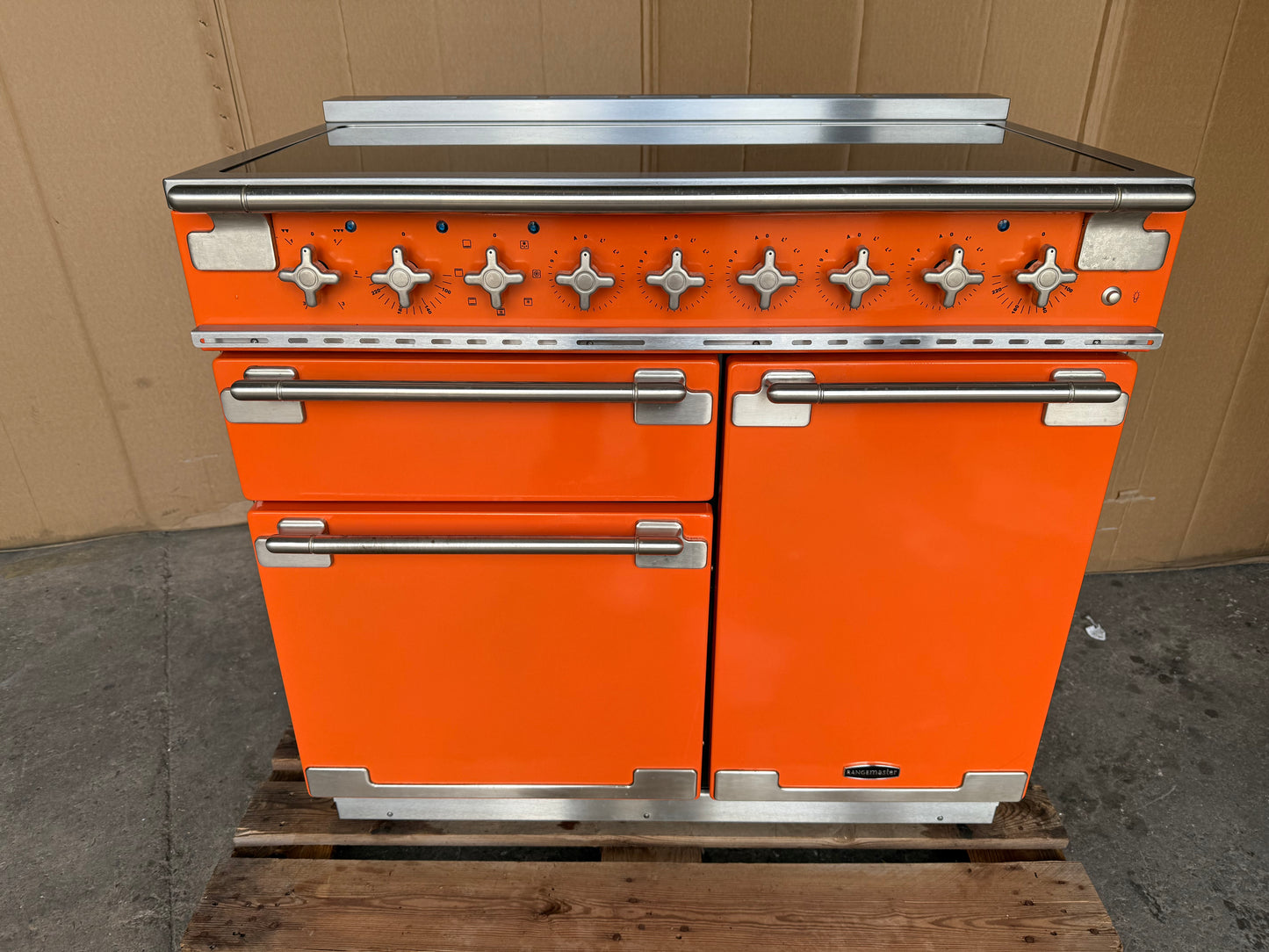 RANGEMASTER ELISE 100 INDUCTION ORANGE ALL ELECTRIC COOKER